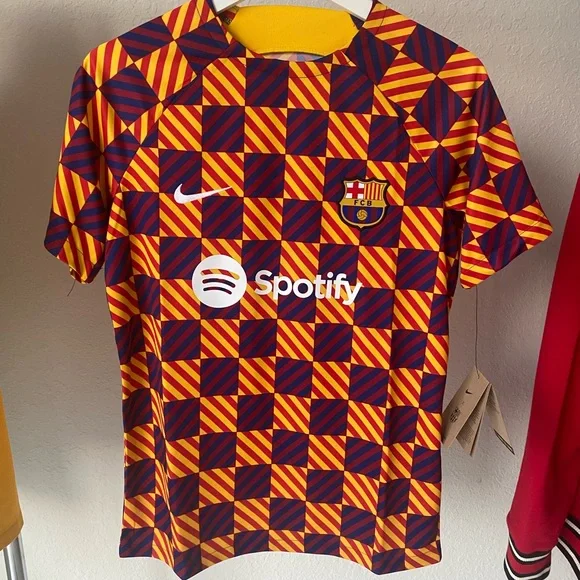 Nike FC Barcelona 2022-23 Youth Pre Match Soccer Jersey Kit.
